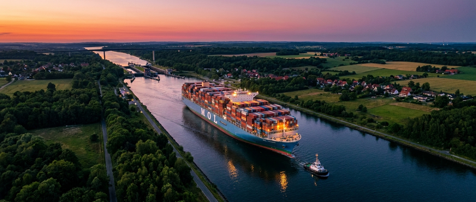 Containerschiff im Nord-Ostsee-Kanal